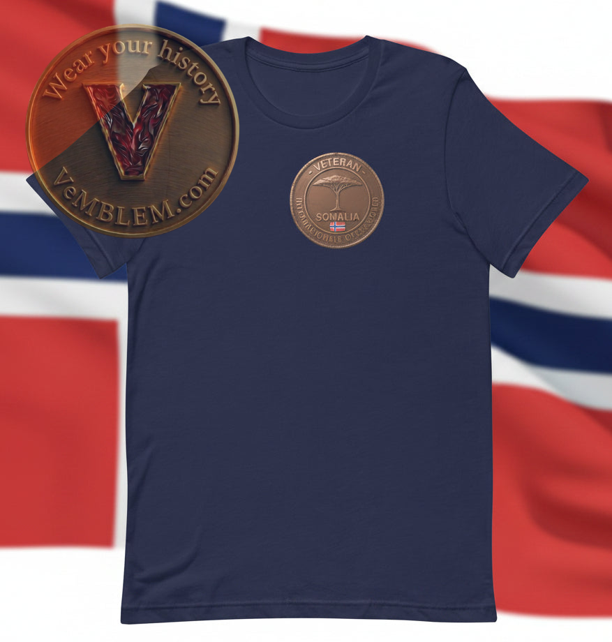 Badged - Navy. Stolt NOR UNOSOM Veteran (Liten patch) Somalia - T-shirt