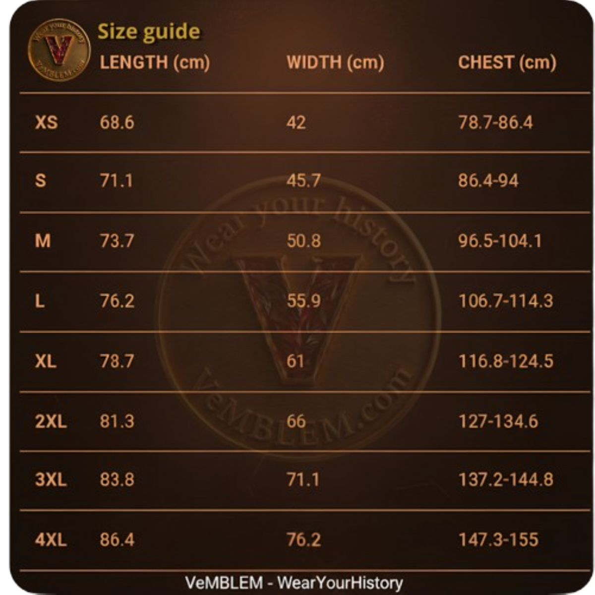 VeMBLEM-Sizeguide