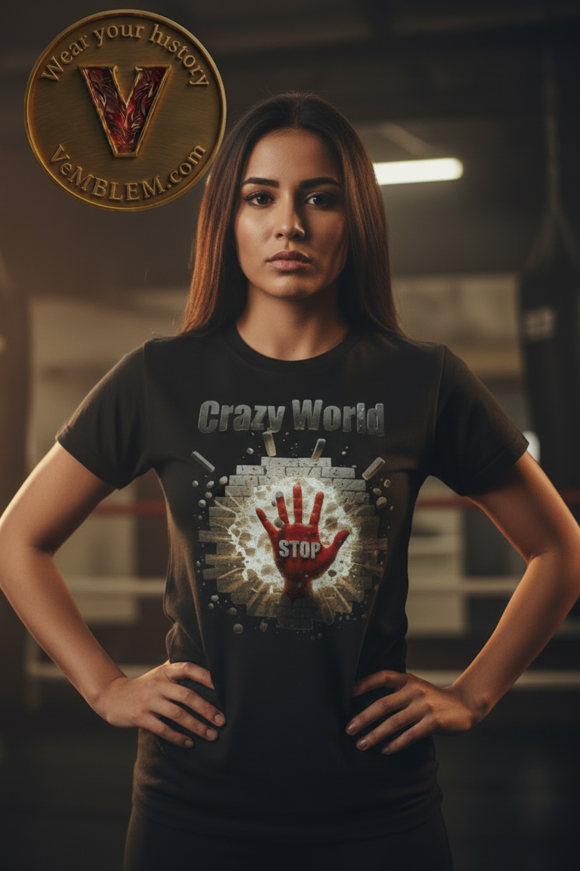 Badged - VintageBlackCrazy World - STOP - Unisex T-shirt