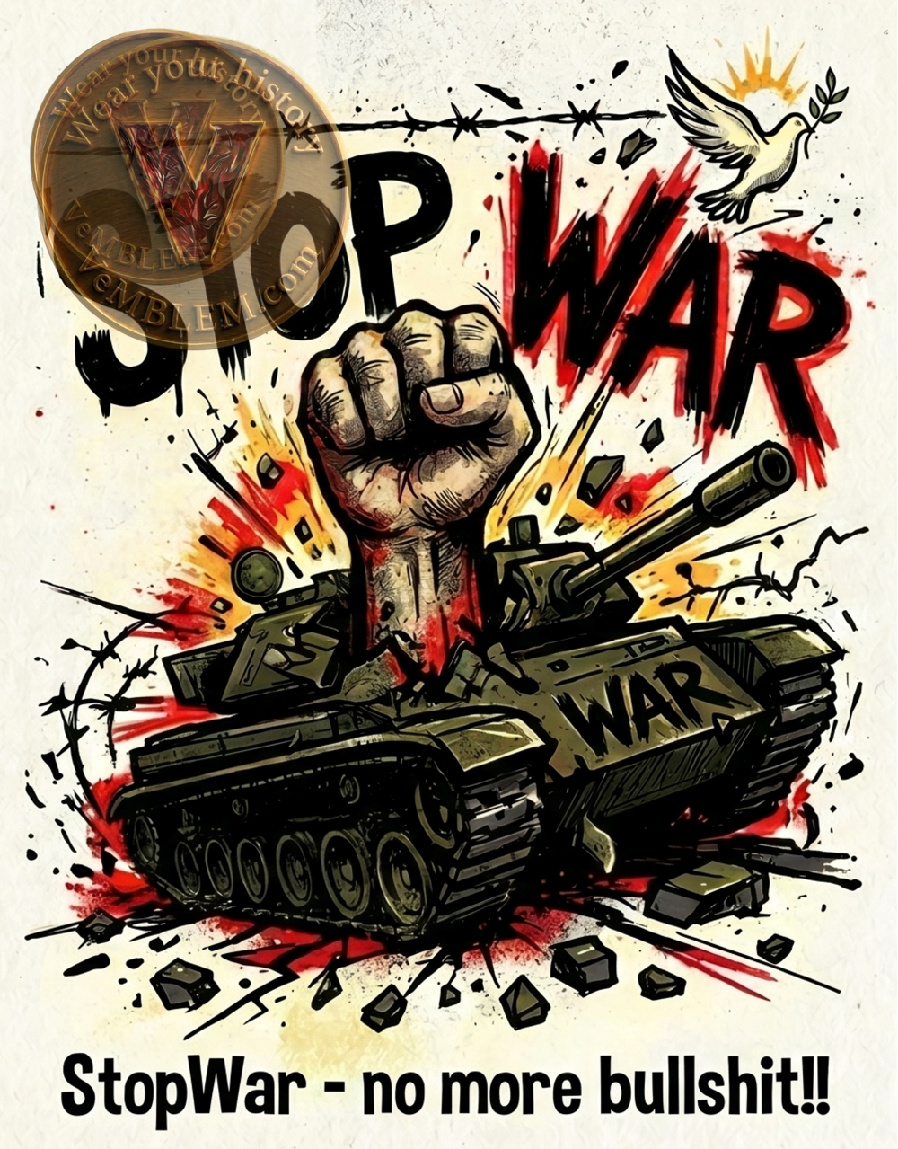 Badged - StopWar - No more BS  - T-shirt